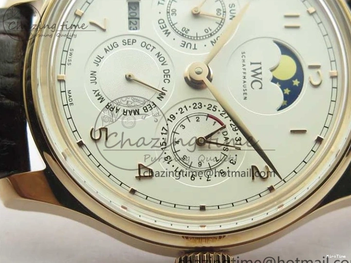 MIROTIME 0409 Compact Portugieser Perpetual Calendar IW503302 RG V9F 1:1 Best Edition White Dial on Brown Leather Strap A 7113